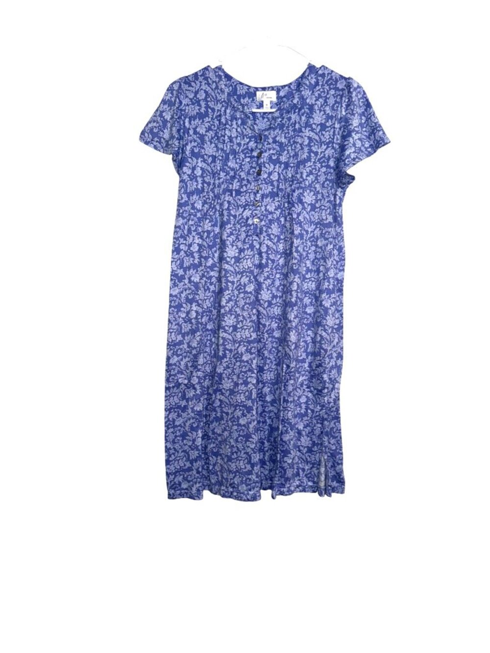 Aria Collection Blue Short Sleeve Floral Button Front Dress M 95% Recycled Polye